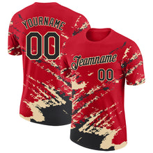 Load image into Gallery viewer, Custom Red Black-Cream Brush Stroke Shatter Splatter Performance T-Shirt