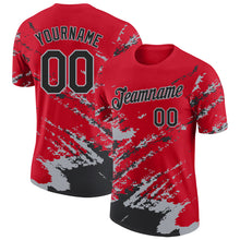 Load image into Gallery viewer, Custom Red Black-Gray Brush Stroke Shatter Splatter Performance T-Shirt