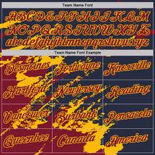 Load image into Gallery viewer, Custom Navy Crimson-Gold Brush Stroke Shatter Splatter Performance T-Shirt