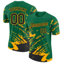 Load image into Gallery viewer, Custom Kelly Green Black-Gold Brush Stroke Shatter Splatter Performance T-Shirt