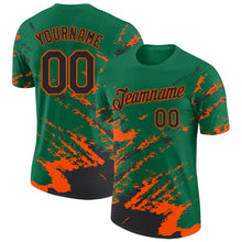 Load image into Gallery viewer, Custom Kelly Green Black-Orange Brush Stroke Shatter Splatter Performance T-Shirt