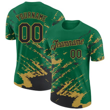 Load image into Gallery viewer, Custom Kelly Green Black-Old Gold Brush Stroke Shatter Splatter Performance T-Shirt