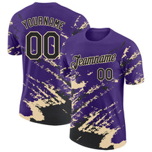 Load image into Gallery viewer, Custom Purple Black-Cream Brush Stroke Shatter Splatter Performance T-Shirt