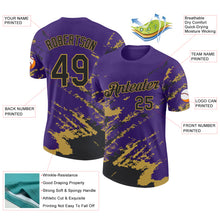 Load image into Gallery viewer, Custom Purple Black-Old Gold Brush Stroke Shatter Splatter Performance T-Shirt