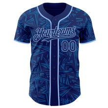 Laden Sie das Bild in den Galerie-Viewer, Custom Royal Blue-Light Blue Geometric Cyber Starburst Authentic Baseball Jersey
