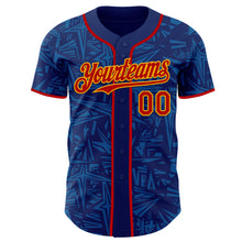 Load image into Gallery viewer, Custom Royal Red Blue-Gold Geometric Cyber Starburst Authentic Baseball Jersey
