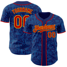 Load image into Gallery viewer, Custom Royal Red Blue-Gold Geometric Cyber Starburst Authentic Baseball Jersey