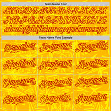 Load image into Gallery viewer, Custom Gold Light Yellow-Red Geometric Cyber Starburst Authentic Baseball Jersey