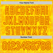 Load image into Gallery viewer, Custom Gold Light Yellow-Red Geometric Cyber Starburst Authentic Baseball Jersey