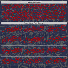 Load image into Gallery viewer, Custom Navy Steel Gray-Red Geometric Cyber Starburst Authentic Baseball Jersey