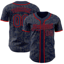 Load image into Gallery viewer, Custom Navy Steel Gray-Red Geometric Cyber Starburst Authentic Baseball Jersey