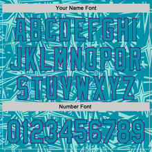 Load image into Gallery viewer, Custom Teal Ice Blue-Purple Geometric Cyber Starburst Authentic Baseball Jersey