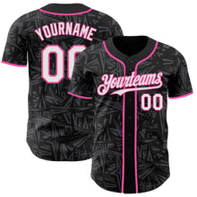 Load image into Gallery viewer, Custom Black White Steel Gray-Pink Geometric Cyber Starburst Authentic Baseball Jersey