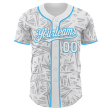 Laden Sie das Bild in den Galerie-Viewer, Custom White Gray-Sky Blue Geometric Cyber Starburst Authentic Baseball Jersey