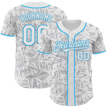 Laden Sie das Bild in den Galerie-Viewer, Custom White Gray-Sky Blue Geometric Cyber Starburst Authentic Baseball Jersey