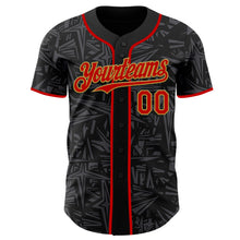 Laden Sie das Bild in den Galerie-Viewer, Custom Black Red Steel Gray-Old Gold Geometric Cyber Starburst Authentic Baseball Jersey