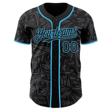 Загрузить изображение в средство просмотра галереи, Custom Black Steel Gray-Sky Blue Geometric Cyber Starburst Authentic Baseball Jersey