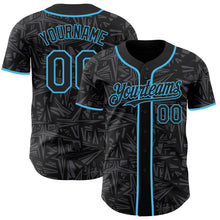 Загрузить изображение в средство просмотра галереи, Custom Black Steel Gray-Sky Blue Geometric Cyber Starburst Authentic Baseball Jersey