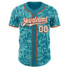 Charger l'image dans la galerie, Custom Teal White Ice Blue-Orange Geometric Cyber Starburst Authentic Baseball Jersey