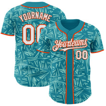 Charger l'image dans la galerie, Custom Teal White Ice Blue-Orange Geometric Cyber Starburst Authentic Baseball Jersey