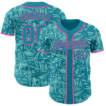 Charger l'image dans la galerie, Custom Teal Ice Blue-Pink Geometric Cyber Starburst Authentic Baseball Jersey