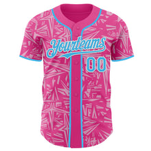 Charger l'image dans la galerie, Custom Pink Sky Blue Light Pink-White Geometric Cyber Starburst Authentic Baseball Jersey