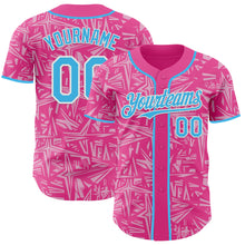Charger l'image dans la galerie, Custom Pink Sky Blue Light Pink-White Geometric Cyber Starburst Authentic Baseball Jersey