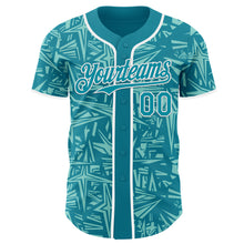 Load image into Gallery viewer, Custom Teal Ice Blue-White Geometric Cyber Starburst Authentic Baseball Jersey