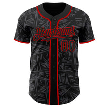 Charger l'image dans la galerie, Custom Black Steel Gray-Red Geometric Cyber Starburst Authentic Baseball Jersey