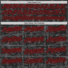 Charger l'image dans la galerie, Custom Black Steel Gray-Red Geometric Cyber Starburst Authentic Baseball Jersey