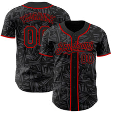 Charger l'image dans la galerie, Custom Black Steel Gray-Red Geometric Cyber Starburst Authentic Baseball Jersey