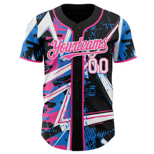 Charger l'image dans la galerie, Custom Black White Electric Blue-Pink Geometric Shards Dot Grid Authentic Baseball Jersey