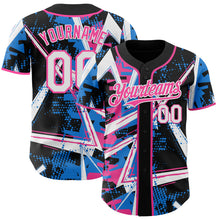Charger l'image dans la galerie, Custom Black White Electric Blue-Pink Geometric Shards Dot Grid Authentic Baseball Jersey