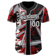 Charger l'image dans la galerie, Custom Black White Red-Gray Geometric Shards Dot Grid Authentic Baseball Jersey