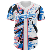 Charger l'image dans la galerie, Custom White Medium Pink-Electric Blue Geometric Shards Dot Grid Authentic Baseball Jersey