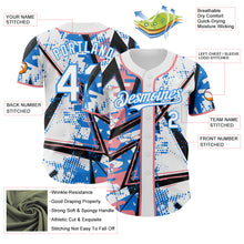 Charger l'image dans la galerie, Custom White Medium Pink-Electric Blue Geometric Shards Dot Grid Authentic Baseball Jersey
