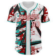 Charger l'image dans la galerie, Custom White Black Red-Aqua Geometric Shards Dot Grid Authentic Baseball Jersey