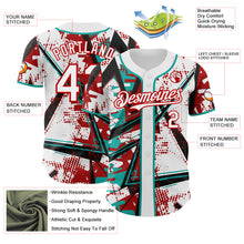 Charger l'image dans la galerie, Custom White Black Red-Aqua Geometric Shards Dot Grid Authentic Baseball Jersey