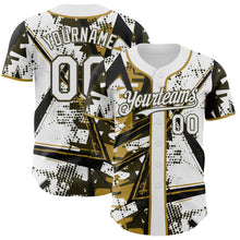 Charger l'image dans la galerie, Custom White Black Olive-Old Gold Geometric Shards Dot Grid Authentic Baseball Jersey