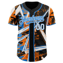 Charger l'image dans la galerie, Custom Black White Bay Orange-Electric Blue Geometric Shards Dot Grid Authentic Baseball Jersey