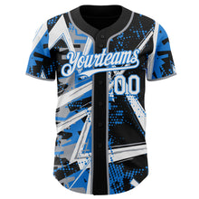 Charger l'image dans la galerie, Custom Black White Gray-Electric Blue Geometric Shards Dot Grid Authentic Baseball Jersey