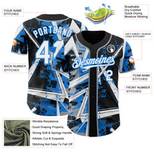 Charger l'image dans la galerie, Custom Black White Gray-Electric Blue Geometric Shards Dot Grid Authentic Baseball Jersey