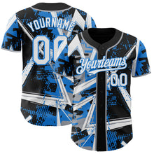 Charger l'image dans la galerie, Custom Black White Gray-Electric Blue Geometric Shards Dot Grid Authentic Baseball Jersey