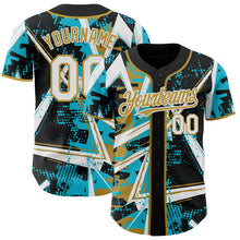 Charger l'image dans la galerie, Custom Black White Lakes Blue-Old Gold Geometric Shards Dot Grid Authentic Baseball Jersey