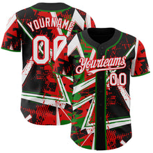 Charger l'image dans la galerie, Custom Black White Grass Green-Fire Red Geometric Shards Dot Grid Authentic Baseball Jersey