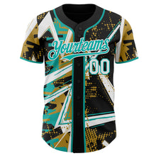 Charger l'image dans la galerie, Custom Black White Old Gold-Aqua Geometric Shards Dot Grid Authentic Baseball Jersey