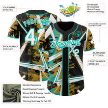 Charger l'image dans la galerie, Custom Black White Old Gold-Aqua Geometric Shards Dot Grid Authentic Baseball Jersey
