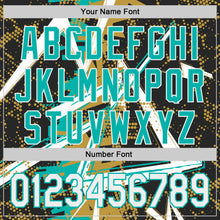 Charger l'image dans la galerie, Custom Black White Old Gold-Aqua Geometric Shards Dot Grid Authentic Baseball Jersey