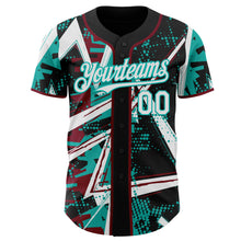 Charger l'image dans la galerie, Custom Black White Crimson-Aqua Geometric Shards Dot Grid Authentic Baseball Jersey