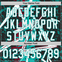 Charger l'image dans la galerie, Custom Black White Crimson-Aqua Geometric Shards Dot Grid Authentic Baseball Jersey